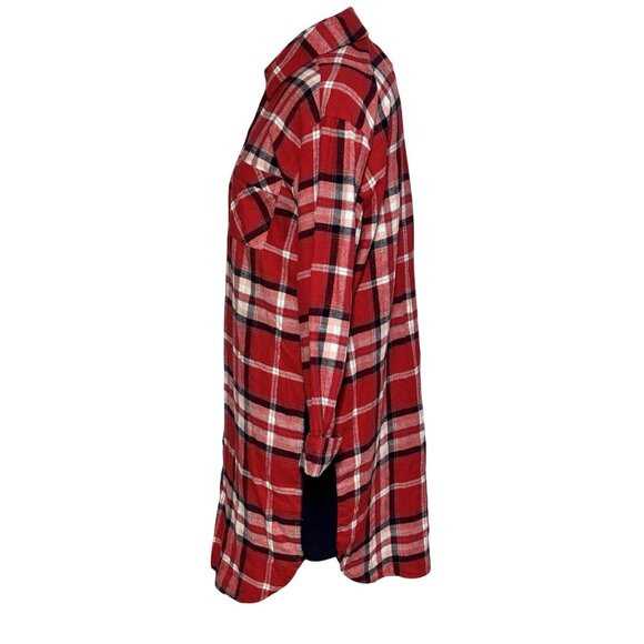 Sonoma Womens Plaid Button-Down Tunic Shirt M Red & Navy Cotton/Polyester - Picture 3 of 5